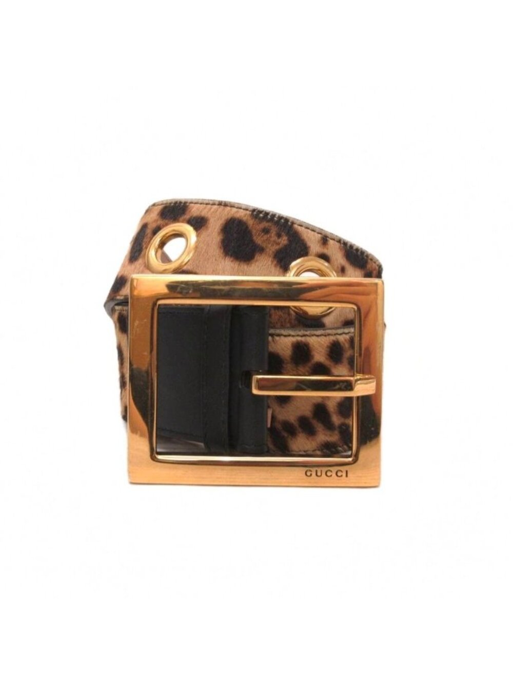 Gucci Wide Belt Calf Hair Leopard Square Buckle